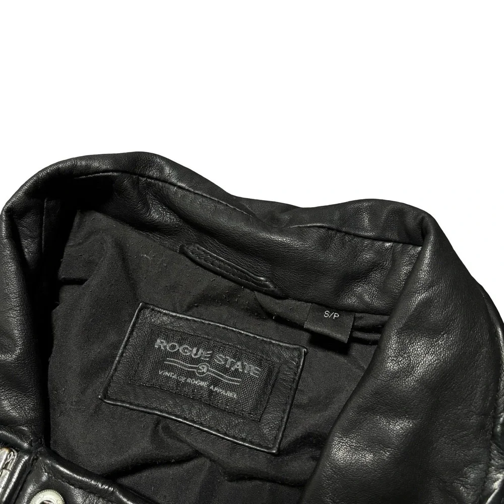 Rogue State Soft Lamb Leather Moto Biker Men Jacket Slim Small 21 x 26 *DAMAGE* - Picture 7 of 11
